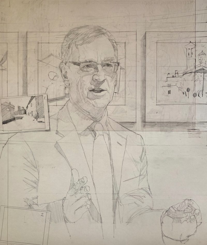 <p>Professor Sir Robert Lechler, President of The Academy of Medical Sciences.  Pencil study on multiple sheets of toned paper, 76 cm x 61 cm</p>
